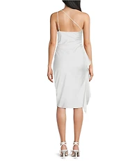 City Vibe One Shoulder Ruched Cascading Ruffle Dress