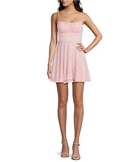 City Vibe Patterned Lace Bow Detail Fit And Flare Scoop Neck Sleeveless Mini Dress