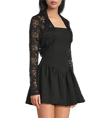 City Vibe Patterned Lace Long Sleeve Open Front Shrug