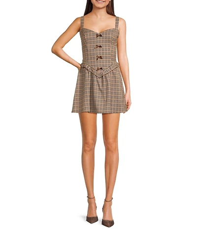 City Vibe Plaid V-Neck Bow Front Ruffled Drop Waist Dress