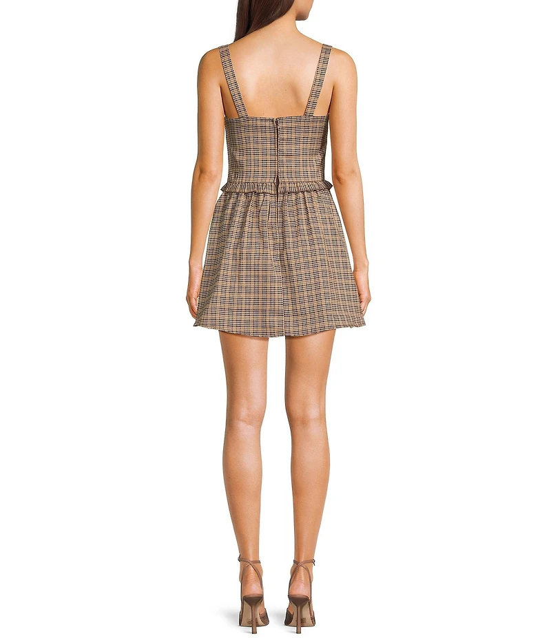 City Vibe Plaid V-Neck Bow Front Ruffled Drop Waist Dress