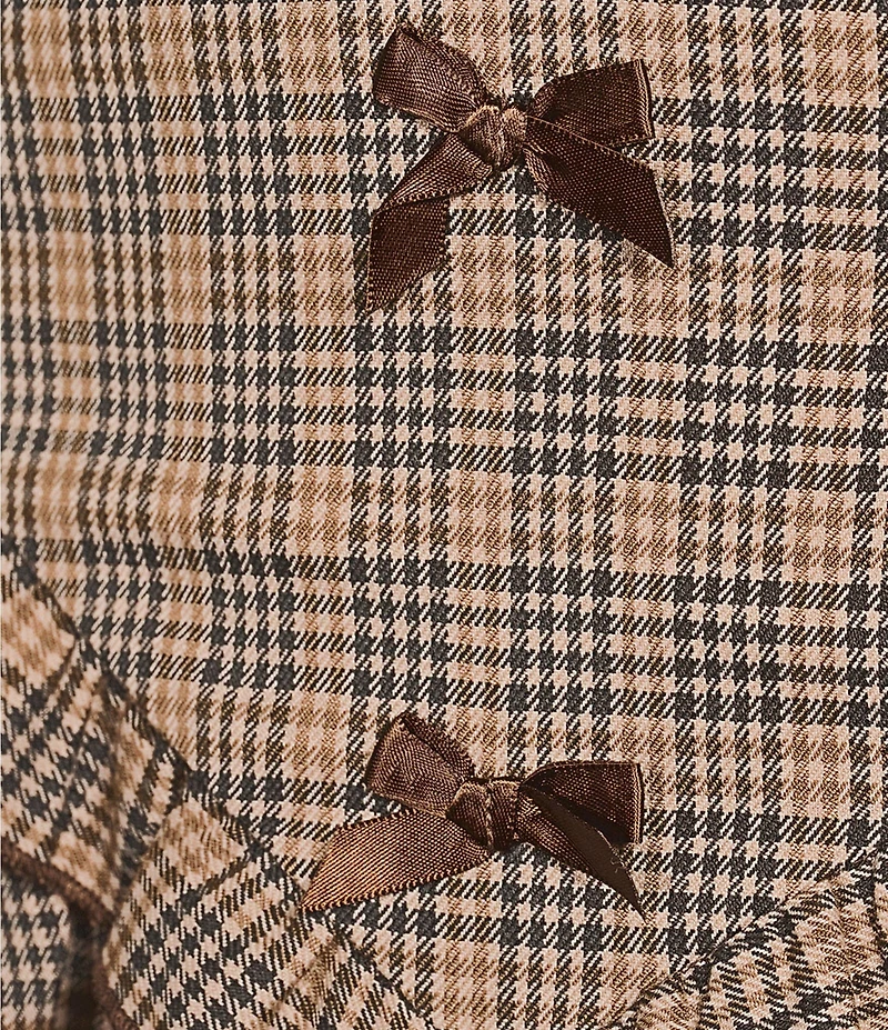 City Vibe Plaid V-Neck Bow Front Ruffled Drop Waist Dress