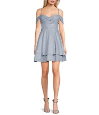 City Vibe Pleated Sweetheart Neck Off The Shoulder Lace Up Back Dress