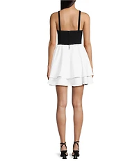 City Vibe Plunge Neck Sleeveless Corset Bodice 2-Tone Layered Dress