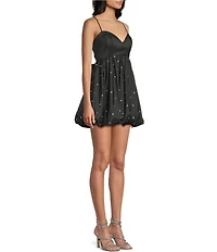 City Vibe Plunge Sweetheart Neck Bow Back Rhinestone Bubble Dress