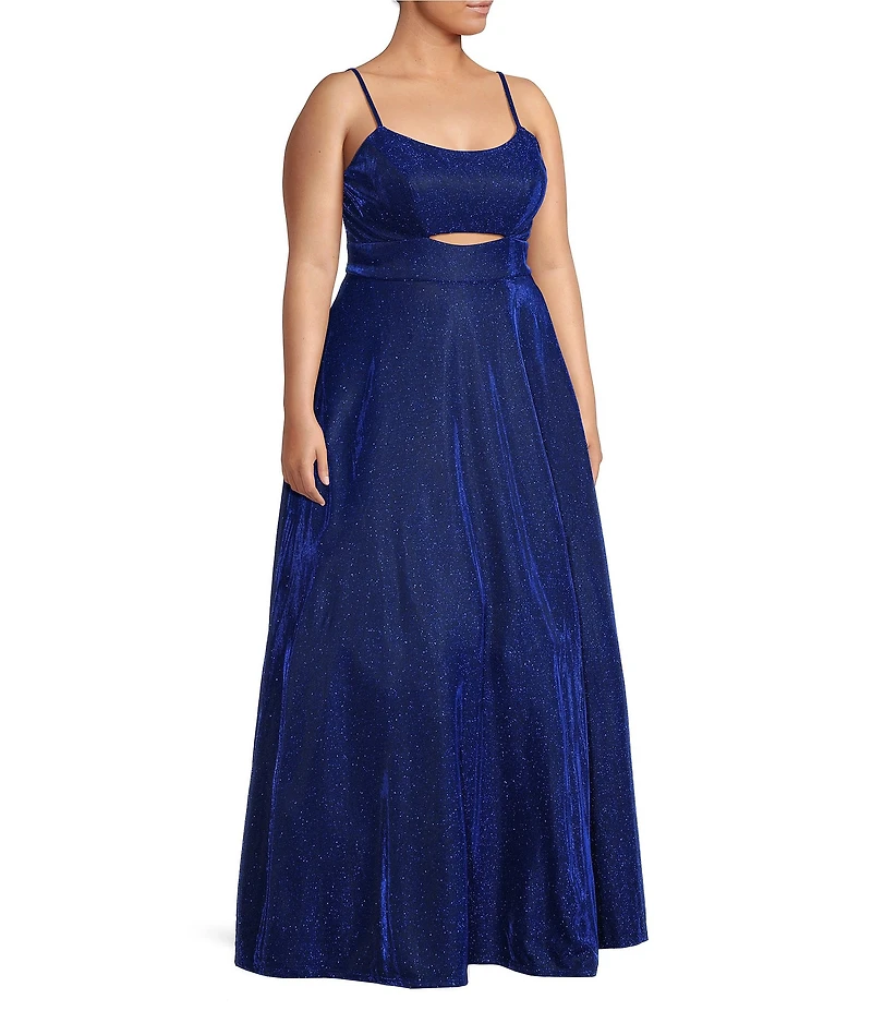 City Vibe Plus Glitter Front Cut-Out Lace Back Long Dress