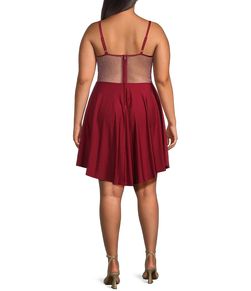 City Vibe Plus Size Drape Neck Lace Illusion Back Skater Dress