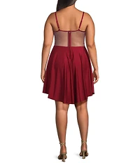City Vibe Plus Size Drape Neck Lace Illusion Back Skater Dress