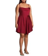 City Vibe Plus Size Drape Neck Lace Illusion Back Skater Dress