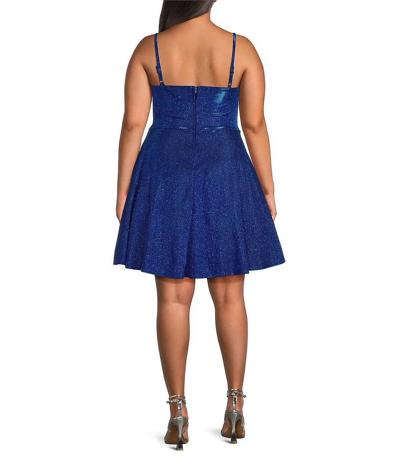 City Vibe Plus Size Glitter Spaghetti Strap Cutout Skater Dress