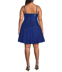 City Vibe Plus Size Glitter Spaghetti Strap Cutout Skater Dress