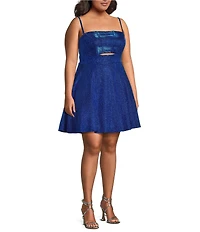 City Vibe Plus Size Glitter Spaghetti Strap Cutout Skater Dress