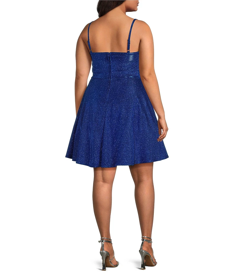 City Vibe Plus Size Glitter Spaghetti Strap Cutout Skater Dress