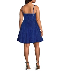City Vibe Plus Size Glitter Spaghetti Strap Cutout Skater Dress