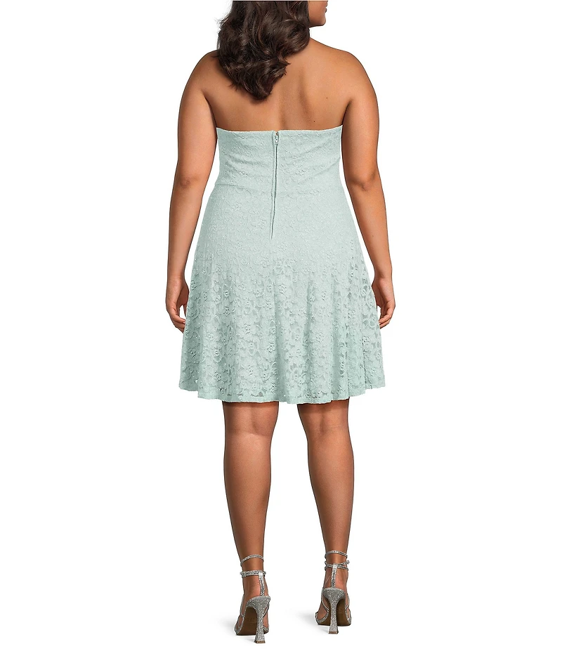 City Vibe Plus Size Lace Strapless Bow Front Dress