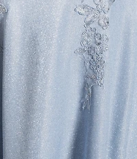 City Vibe Plus Size Off The Shoulder Drape Neck Applique Illusion Waist Side Slit Ballgown