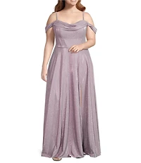 City Vibe Plus Size Off-The-Shoulder Drape Neck Spaghetti Strap Ballgown
