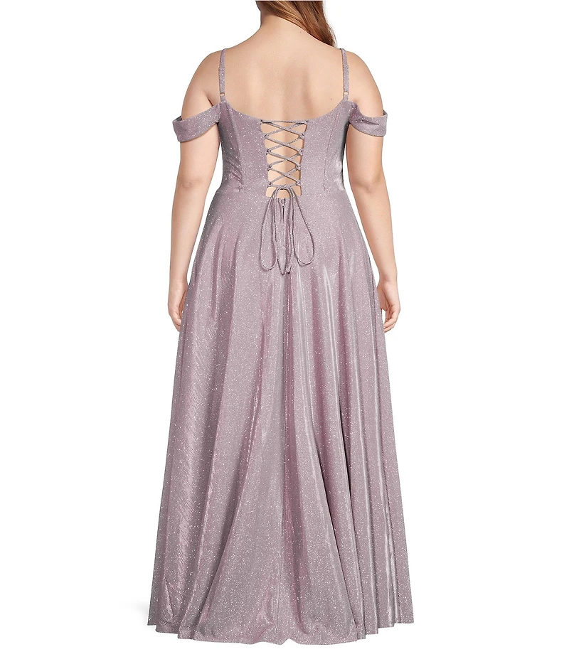 City Vibe Plus Size Off-The-Shoulder Drape Neck Spaghetti Strap Ballgown