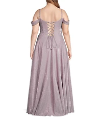 City Vibe Plus Size Off-The-Shoulder Drape Neck Spaghetti Strap Ballgown