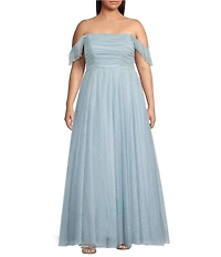 City Vibe Plus Size Off-The-Shoulder Ruched Bodice Long Dress