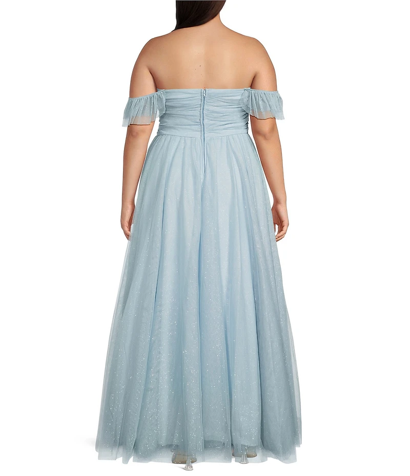 City Vibe Plus Size Off-The-Shoulder Ruched Bodice Long Dress
