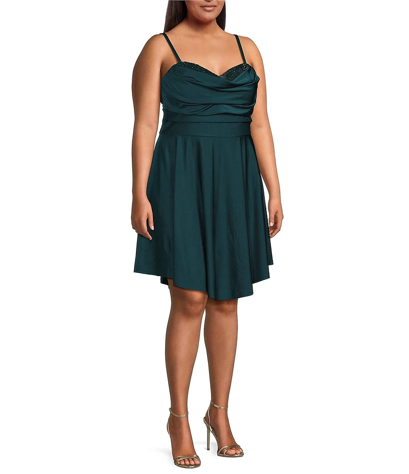 City Vibe Plus Size Satin Sweetheart Neck Pleated A-Line Dress