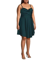 City Vibe Plus Size Satin Sweetheart Neck Pleated A-Line Dress