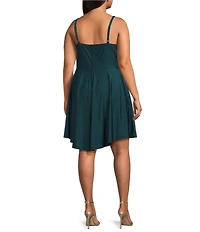 City Vibe Plus Size Satin Sweetheart Neck Pleated A-Line Dress