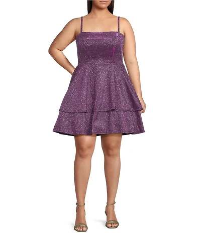 City Vibe Plus Size Straight Neck Princess Seamed Cage Back Contrast Lace Dress