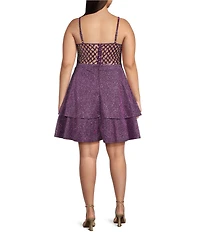 City Vibe Plus Size Straight Neck Princess Seamed Cage Back Contrast Lace Dress