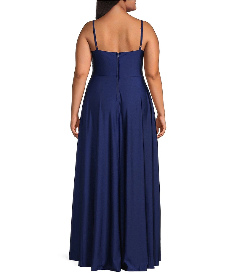 City Vibe Plus Size Surplice Bodice Wrap Front Side Slit Dress