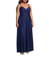 City Vibe Plus Size Surplice Bodice Wrap Front Side Slit Dress