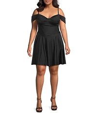 City Vibe Plus Size Sweetheart Neck Off The Shoulder Lace Up Back Skater Dress