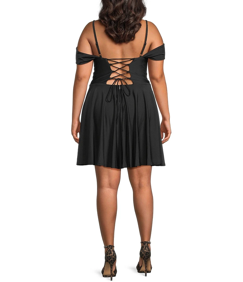 City Vibe Plus Size Sweetheart Neck Off The Shoulder Lace Up Back Skater Dress
