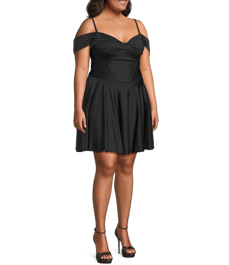 City Vibe Plus Size Sweetheart Neck Off The Shoulder Lace Up Back Skater Dress