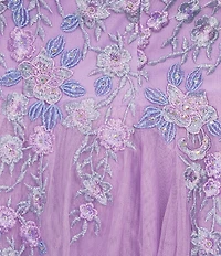 City Vibe Plus Sweetheart Neck Spaghetti Tie Straps Embroidered Applique Bodice Side Slit Gown