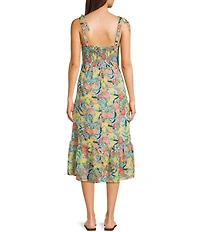 City Vibe Printed Sweetheart Neck Ruffle Tie Strap Midi Dress