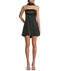 City Vibe Satin Detachable Scarf Strapless A-Line Dress