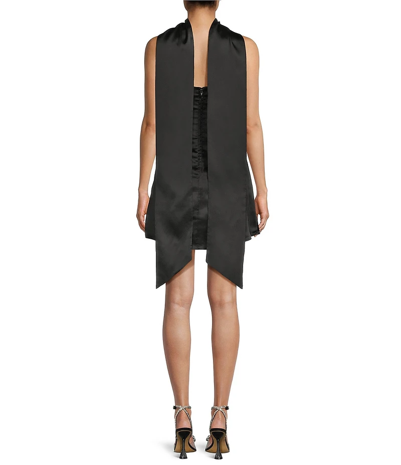 City Vibe Satin Detachable Scarf Strapless A-Line Dress