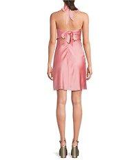 City Vibe Satin High Neck Trim Tie Back Dress
