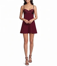 City Vibe Satin Pleated Twist Front Scuba Crepe A-Line Dress