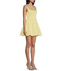 City Vibe Satin Square Neck Rhinestone Trim Dress