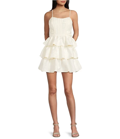 City Vibe Scoop Neck Bustier Bodice Tiered Ruffle Dress