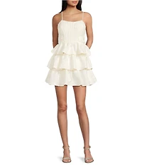 City Vibe Scoop Neck Bustier Bodice Tiered Ruffle Dress