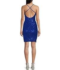 City Vibe Sequin Beaded Power Mesh Scoop Neck Sheath Dress