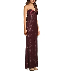 City Vibe Sequin Mesh Strapless Twist Front Bandeau Long Dress