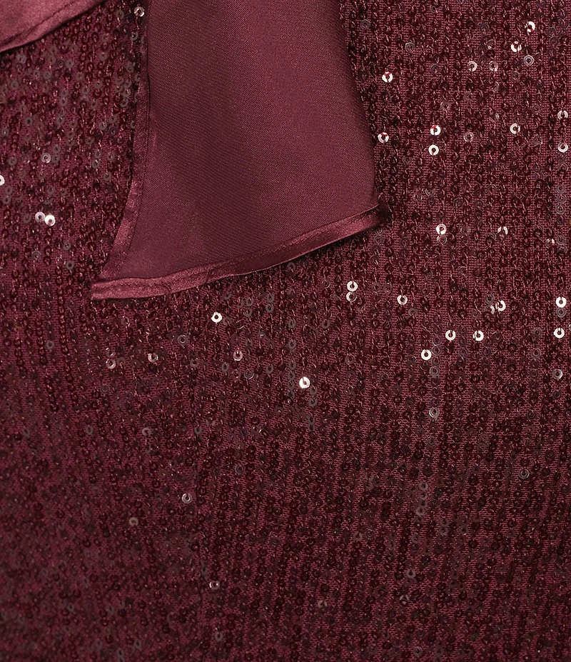 City Vibe Sequin Mesh Strapless Twist Front Bandeau Long Dress