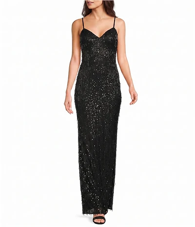 City Vibe Sequin Plunge Sweetheart V-Neck Dress