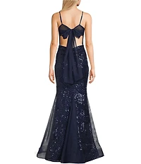City Vibe Sequin Square Neck Tube Spaghetti Strap Godet Inset Gown