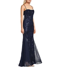 City Vibe Sequin Square Neck Tube Spaghetti Strap Godet Inset Gown